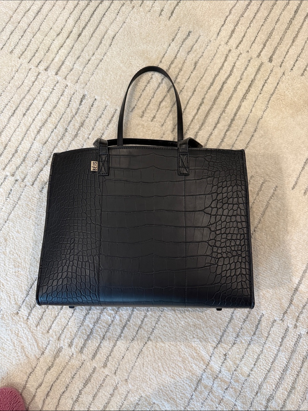 BEIS Black Croc-Embossed Briefcase Tote
